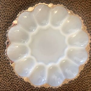 ANCHOR HOCKING FIRE KING MILK GLASS EGG TRAY